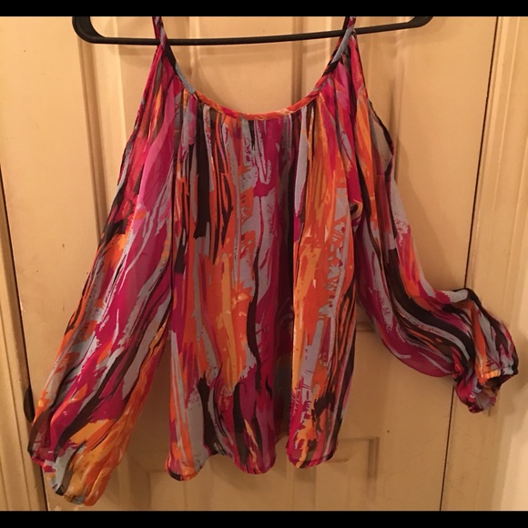 Angie  Colorful Trendy Shoulder Out Top. Size S - Picture 2 of 3
